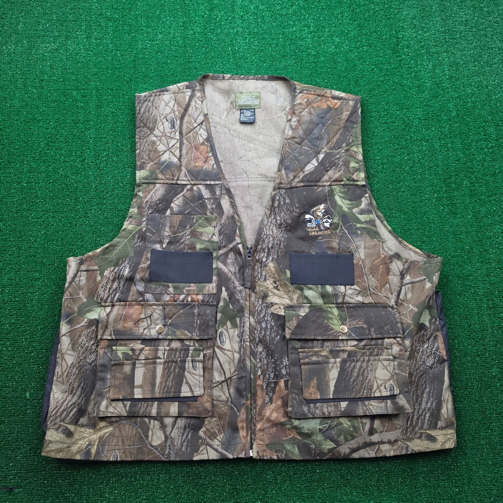 Quail‎ Unlimited Hunting Vest Mens 2XL Vintage RealTree Hardwoods Camo Upland